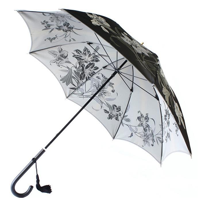 槙田商店【晴雨兼用】長傘 ”絵おり” 百合：黒 FAA5075