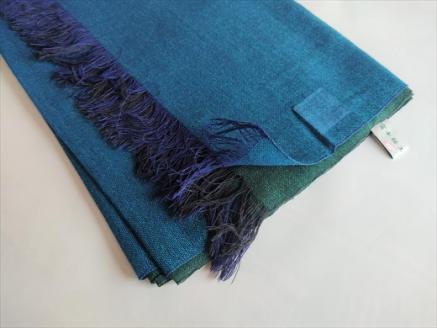 富士桜工房ウールガーゼストール「KASANE」孔雀色（ピーコック×クロムグリーン）無縫製 二重織 FAA4035