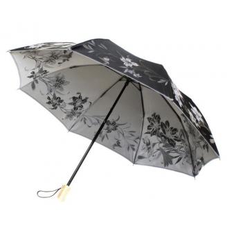 槙田商店【晴雨兼用折りたたみ傘】”絵おり” 百合：黒 FAA5065