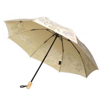 槙田商店【晴雨兼用折りたたみ傘】”絵おり” 百合：ベージュ FAA5064