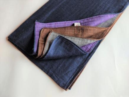 富士桜工房「やすらぎストール」グレー×ブラウン×ネイビー×パープル 男女兼用ウール＆シルクの二重ガーゼ構造 FAA4015