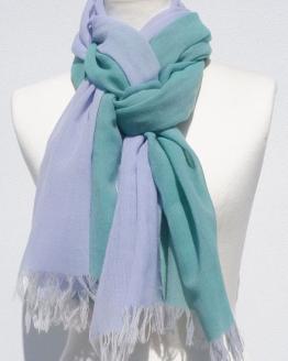 富士桜工房ウールガーゼストール「KASANE」小栗色（ターコイズ×ライトブルー）無縫製 二重織 FAA4008