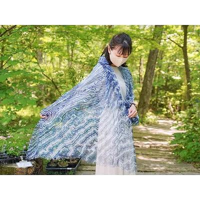 リネンストール藍染め 板締め絞り(極細麻糸ラミー)(男女兼用)天然素材ストール専門店muto FAA4028