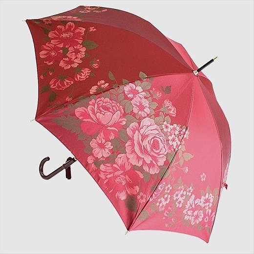 槙田商店【晴雨兼用】長傘 ”絵おり” 大バラ：エンジ FAA5069