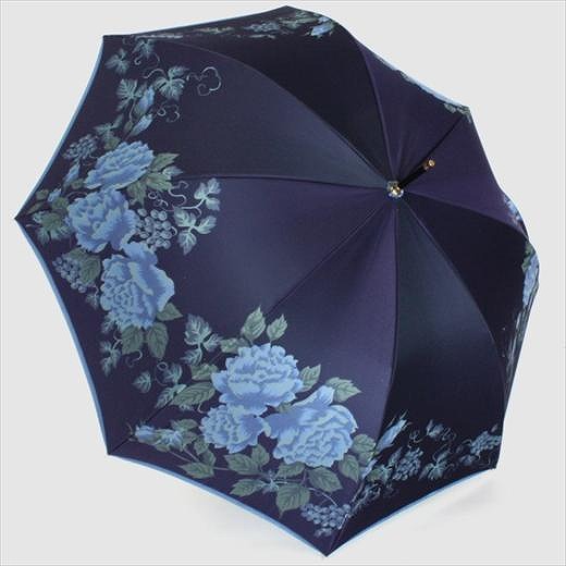 槙田商店【晴雨兼用】長傘 ”絵おり” 薔薇と葡萄 紺 FAA5073