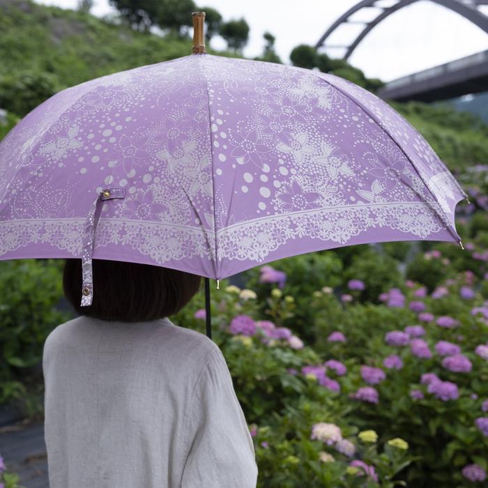 槙田商店【晴雨兼用】長傘 kirie ドットフラワー：アメジスト FAA5038