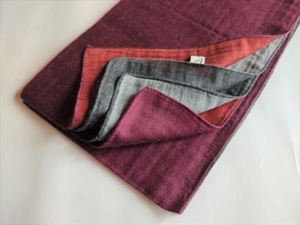 富士桜工房「やすらぎストール」シルバー×グレー×ダークレッド×パープル 男女兼用ウール＆シルクの二重ガーゼ構造 FAA4017