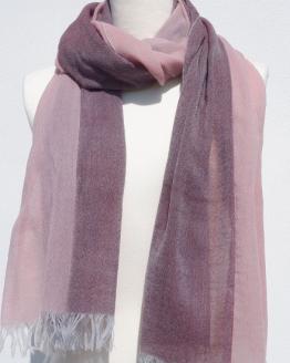 富士桜工房ウールガーゼストール「KASANE」小豆色（ペールピンク×ラセットブラウン）無縫製 二重織 FAA4009