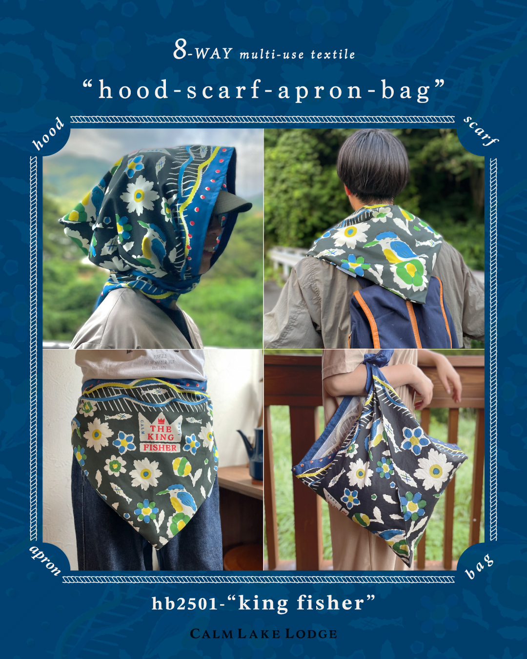 hood-scarf-apron-bag(フードスカーフエプロンバッグ) "king fisher" FET001-a