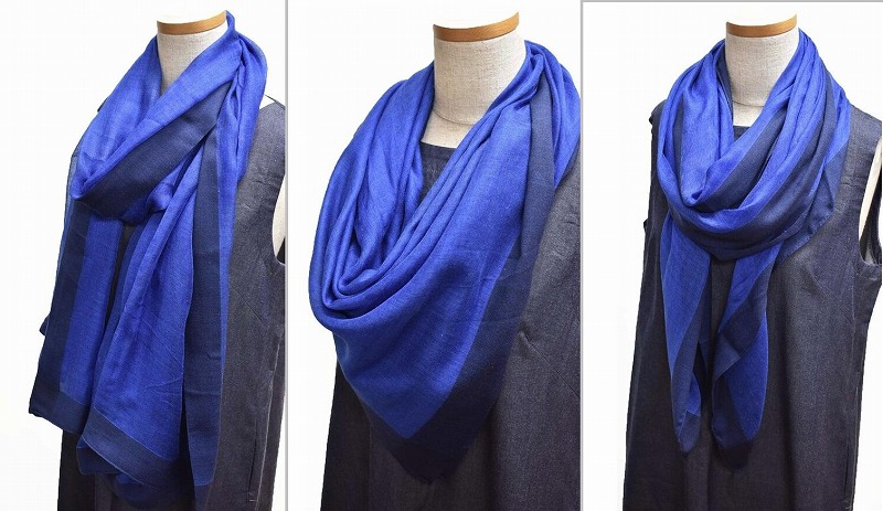 シルク×カシミヤストール Frame(ブルー)(男女兼用)天然素材ストール専門店muto FAA4027