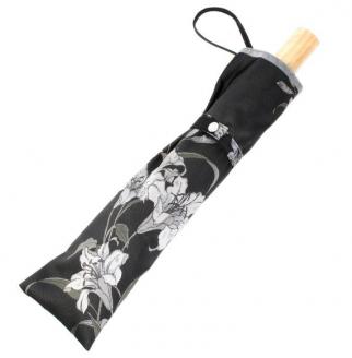 槙田商店【晴雨兼用折りたたみ傘】”絵おり” 百合：黒 FAA5065