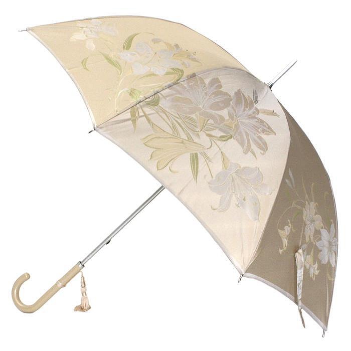 槙田商店【晴雨兼用】長傘 ”絵おり” 百合：ベージュ FAA5074