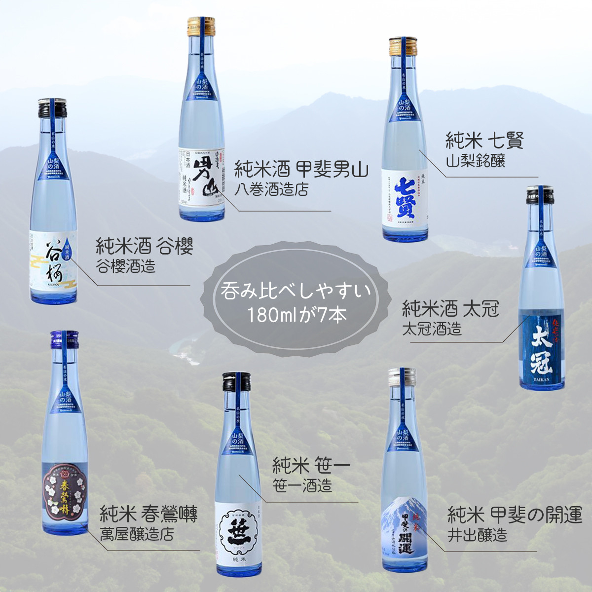 山梨の「山の酒」純米酒飲み比べ7本セット【tab0131】