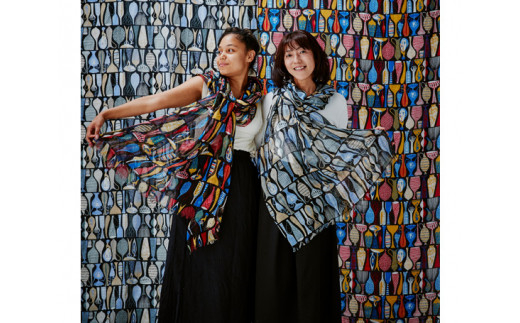 ふんわりシルクカシミヤストール スティグ・リンドベリ　ポテリー　マルチカラー ／ ファッション 織物 山梨県【西桂町との共通返礼品】【tab0160】