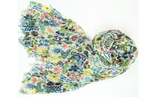 ふんわりシルクカシミヤストール スティグ・リンドベリ　ハーバリウム　白 ／ ファッション 織物 山梨県【西桂町との共通返礼品】【tab0158】