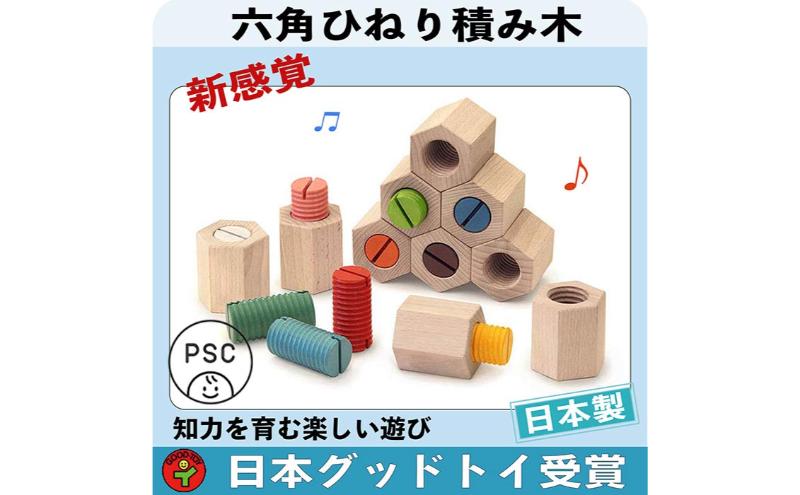 木のおもちゃ/六角ひねり積み木 psc 日本グッド・トイ受賞おもちゃ 知育玩具 ブロック 型はめ 日本製 男の子女の子 プレゼント おしゃれ ランキング 誕生日ギフト 誕生祝い 出産祝いに 老人 リハビリ 木製 玩具療法