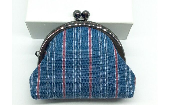 上田紬のがま口　青