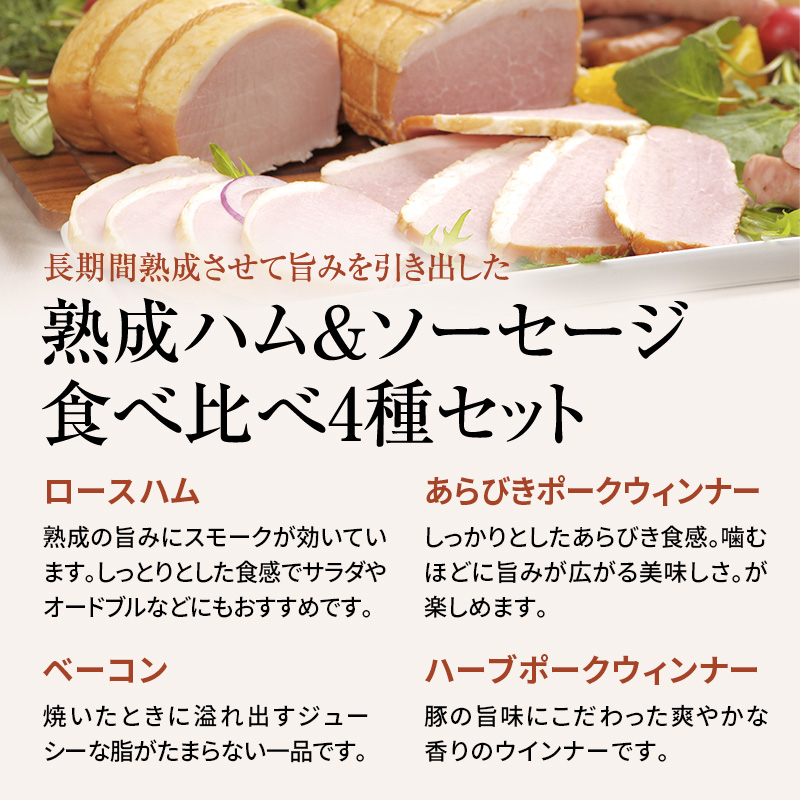 爽やか信州軽井沢 熟成 セット B 詰め合わせ / 熟成 ロースハム 300g 熟成 ベーコン 250g 熟成 あらびきウインナー 58g 2個 熟成 ハーブ ウインナー 58g 信州ハム