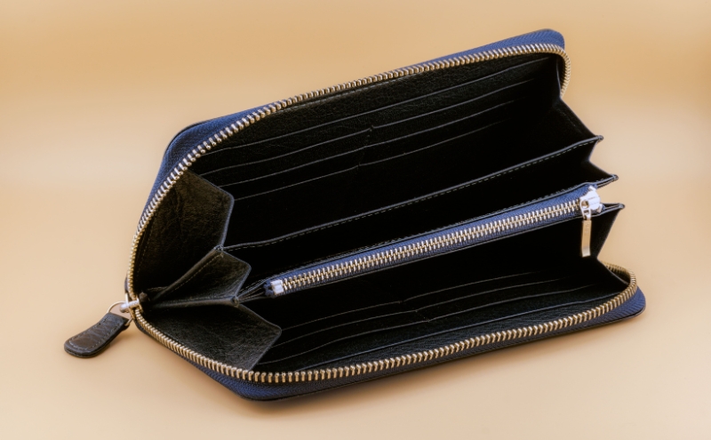 信州鹿革 ラウンド財布　ターコイズ