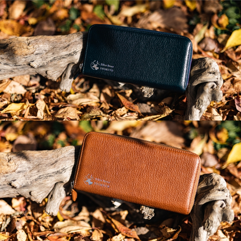 信州鹿革 ラウンド財布　ターコイズ