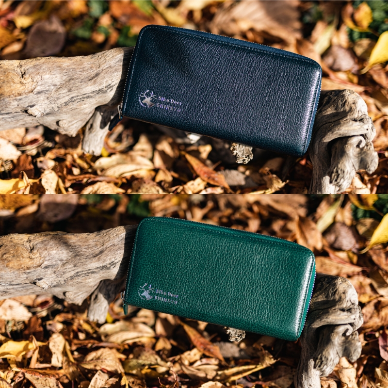 信州鹿革 ラウンド財布　ターコイズ