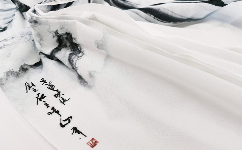 手ぬぐい4本セット　水墨画をデジタル捺染技術で再現　自社開発天然染料染め