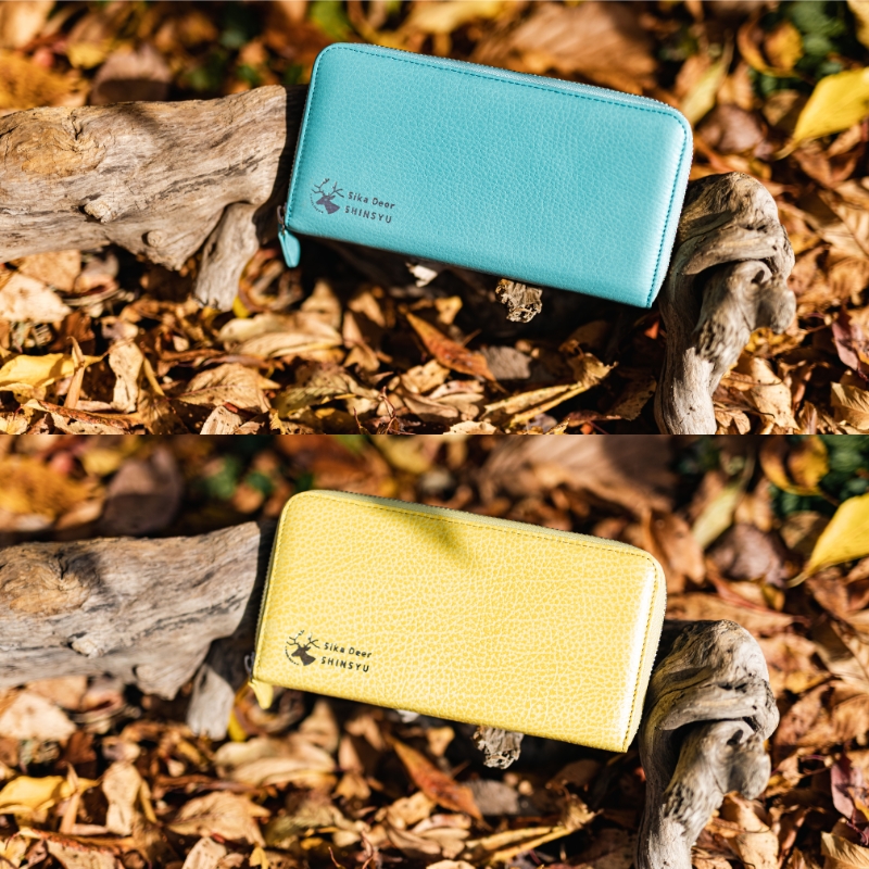 信州鹿革 ラウンド財布　ターコイズ