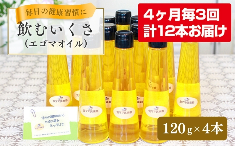 健康長寿！飲むいくさ（エゴマ）オイル4本セット3回お届け