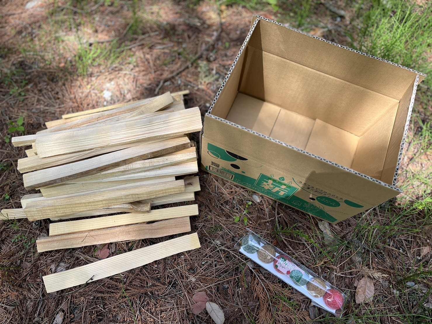 薪 焚き付け用 焚付 信州産 焚き付け用 薪 カラフルでコロコロした 着火剤 付き（6個入）薪 約3kg 1箱 長野県 伊那市 キャンプ BBQ アウトドア【004-01】