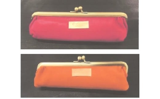 伊那谷産鹿革使用 がま口ペンケース（革色を1つお選びください：赤、黒、白、茶、青、緑、黄、ピンク、オレンジ）｜がま口 ペンケース 選べる色 文房具 えんぴつ ボールペン 伊那 信州 長野県【017-08】