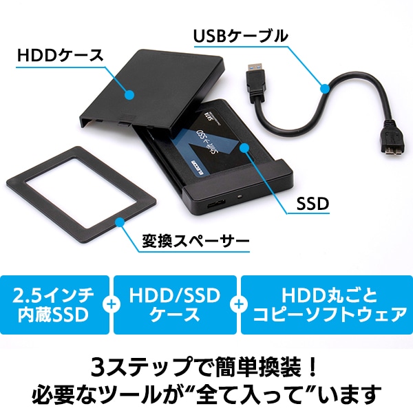【025-03】ロジテック 内蔵SSD 240GB 変換キット HDDケース・データ移行ソフト付【LMD-SS240KU3】