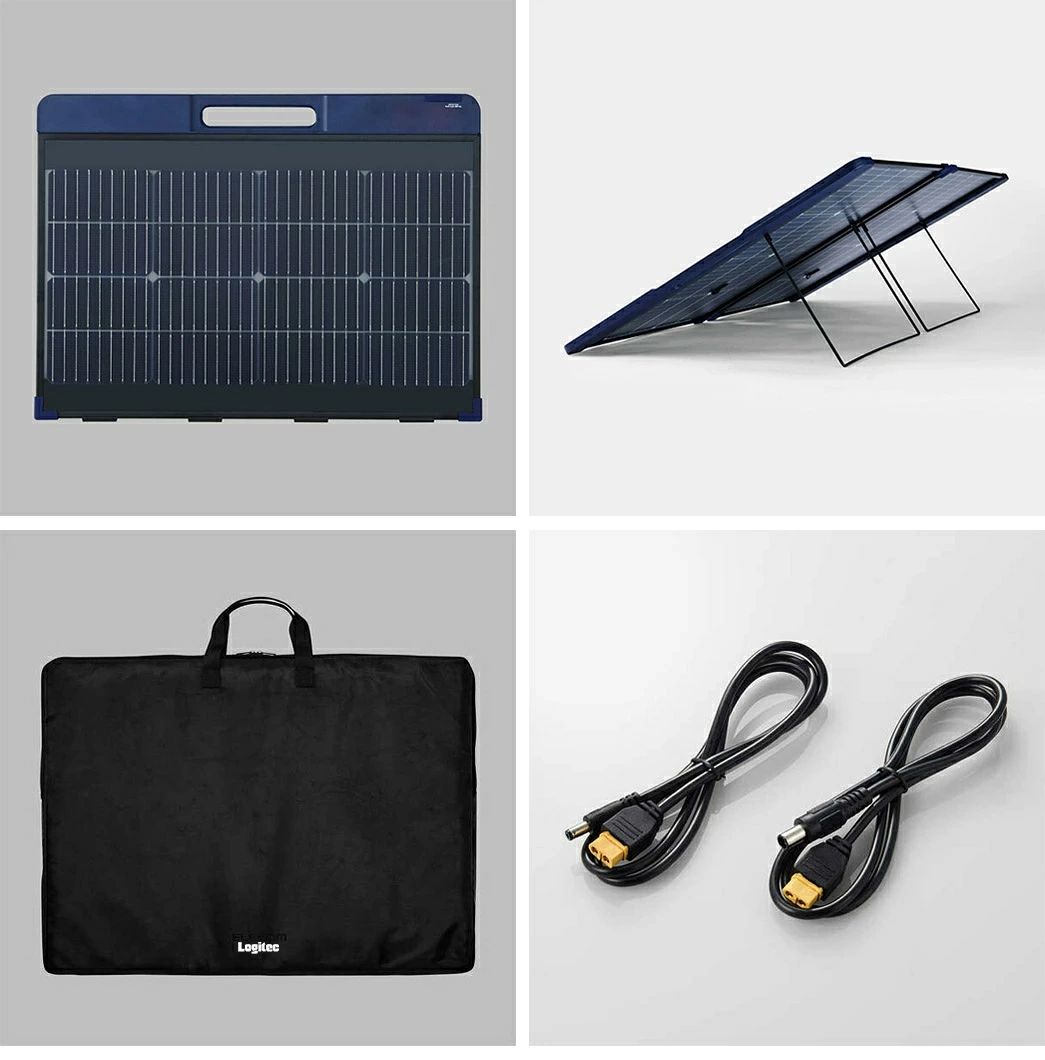 【350-01】ロジテック ポータブル電源 500P ソーラーパネル 100W セット 容量 512Wh AC出力 600W【DE-PS500PLBK＋MPA-SP100DLNV】