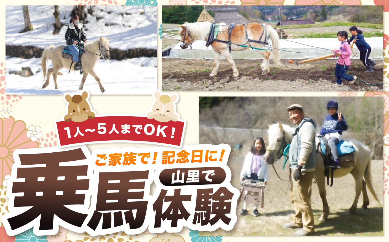 【055-12】里山で乗馬体験（馬のブラシがけと乗馬でむらをお散歩）1人から5人まで可能