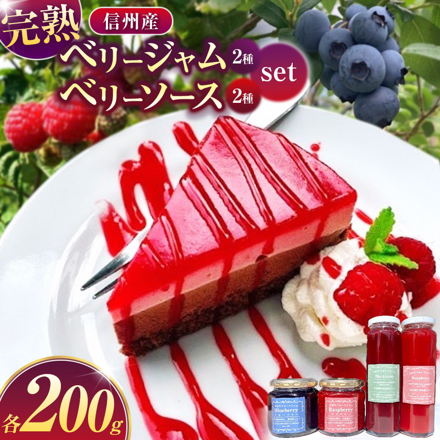 ジャム ベリー 信州産 完熟 ベリージャム 200g2種と ベリーソース 200g2種セット | フルーツ ジャム ソース ラズベリー ブルーベリー 完熟 つみたて 加工品 長野県 伊那市 【013-36】