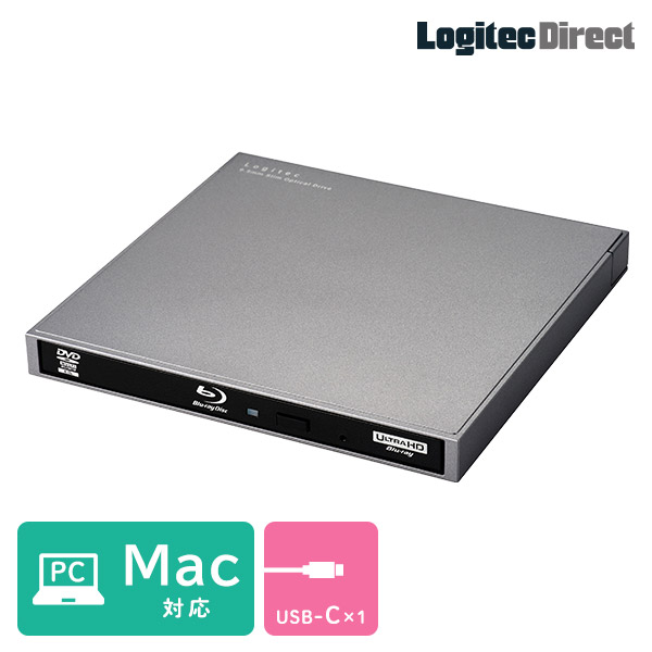 【043-05】ロジテック Mac対応 外付け ポータブル ブルーレイドライブ USB-C Type-C M-Disc USB3.2 Gen1(USB3.0)【LBD-LPWBWU3CMDG】