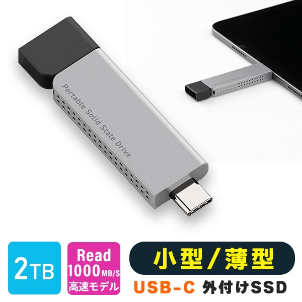 【105-04】ロジテック SSD 2TB 外付け Parallels Desktop 18 for Mac Pro Edition 付属 iPhone 15 対応 薄型 スリム Type-C USB-C 高速 読込速度1000MB/S iPad 対応 USB 10Gbps 小型 ポータブル スティック USBメモリ タイプ【LMD-SPDH200UC】