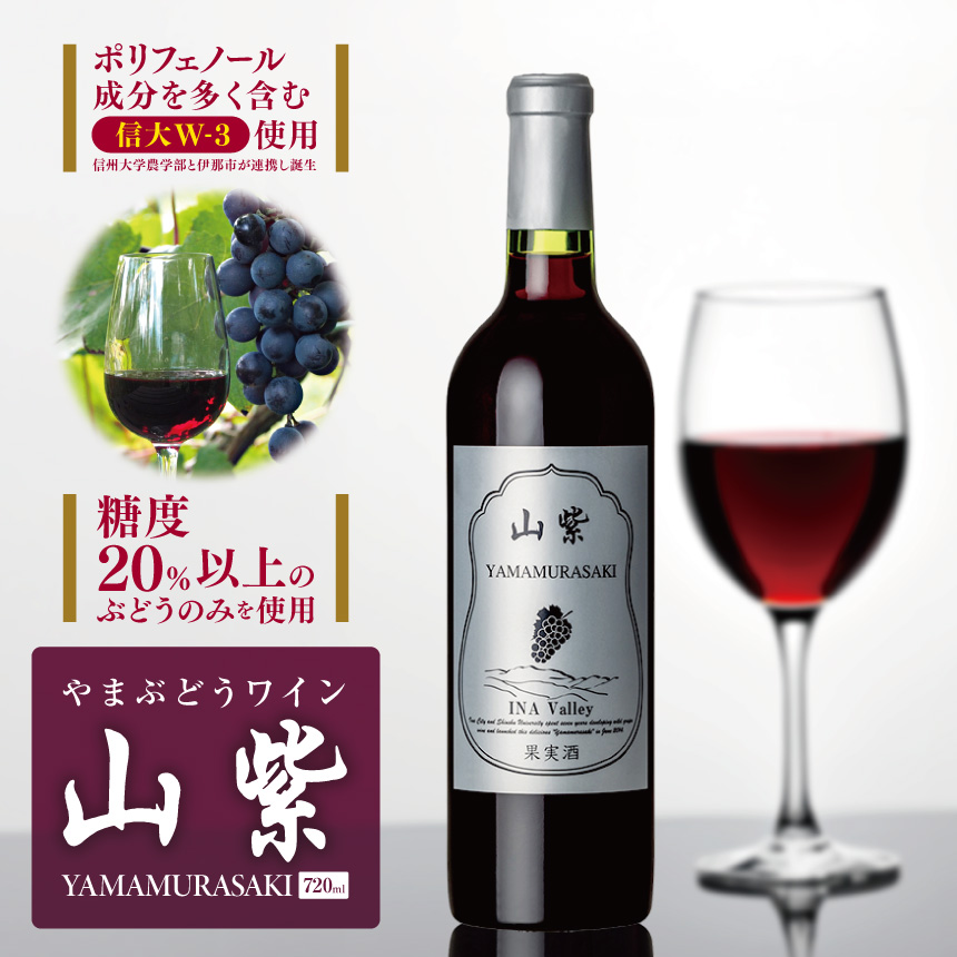 ワイン 日本ワイン やまぶどうワイン 「山紫」 720ml 1本 | ワイン wine 山ぶどう 山葡萄 ぶどう 信州大学 信大W-3 ポリフェノール 伊那ブランド ふるさと納税 返礼品 信州産 長野県 伊那市 [012-70]