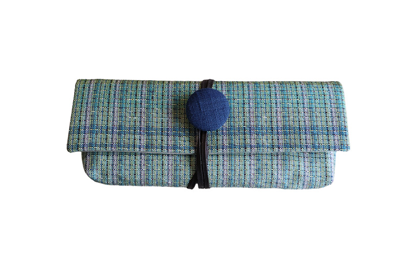【BEAMS JAPAN監修】「伝統的工芸品」伊那紬 ペンケース 駒ヶ根市 雑貨 文房具 ターコイズブルー (ボタンあり)