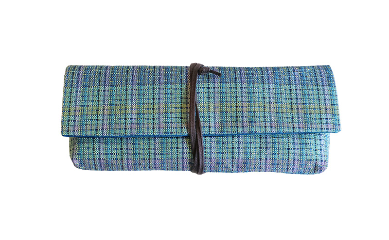 【BEAMS JAPAN監修】「伝統的工芸品」伊那紬 ペンケース 駒ヶ根市 雑貨 文房具 ターコイズブルー (ボタンあり)