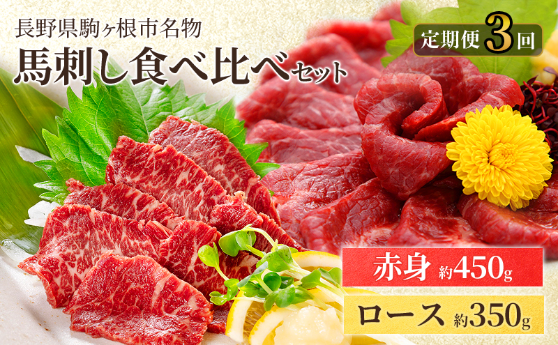 【定期便】馬刺しロース350gと赤身450g食べ比べ（3ヶ月連続お届け）