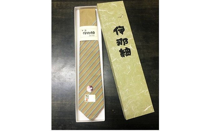 【数量限定】「伝統的工芸品」伊那紬（ネクタイ）黄系ストライプ(3)