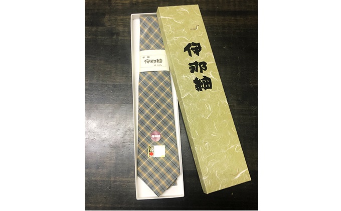 【数量限定】「伝統的工芸品」伊那紬（ネクタイ）水色格子(4)