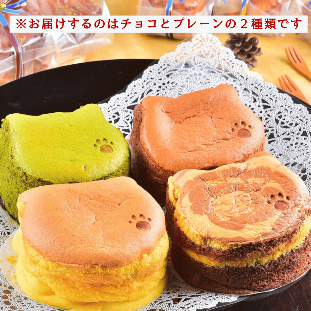 【冷凍】ねこ型台湾カステラ（チョコ・プレーン）　2個セット(Ac-007)