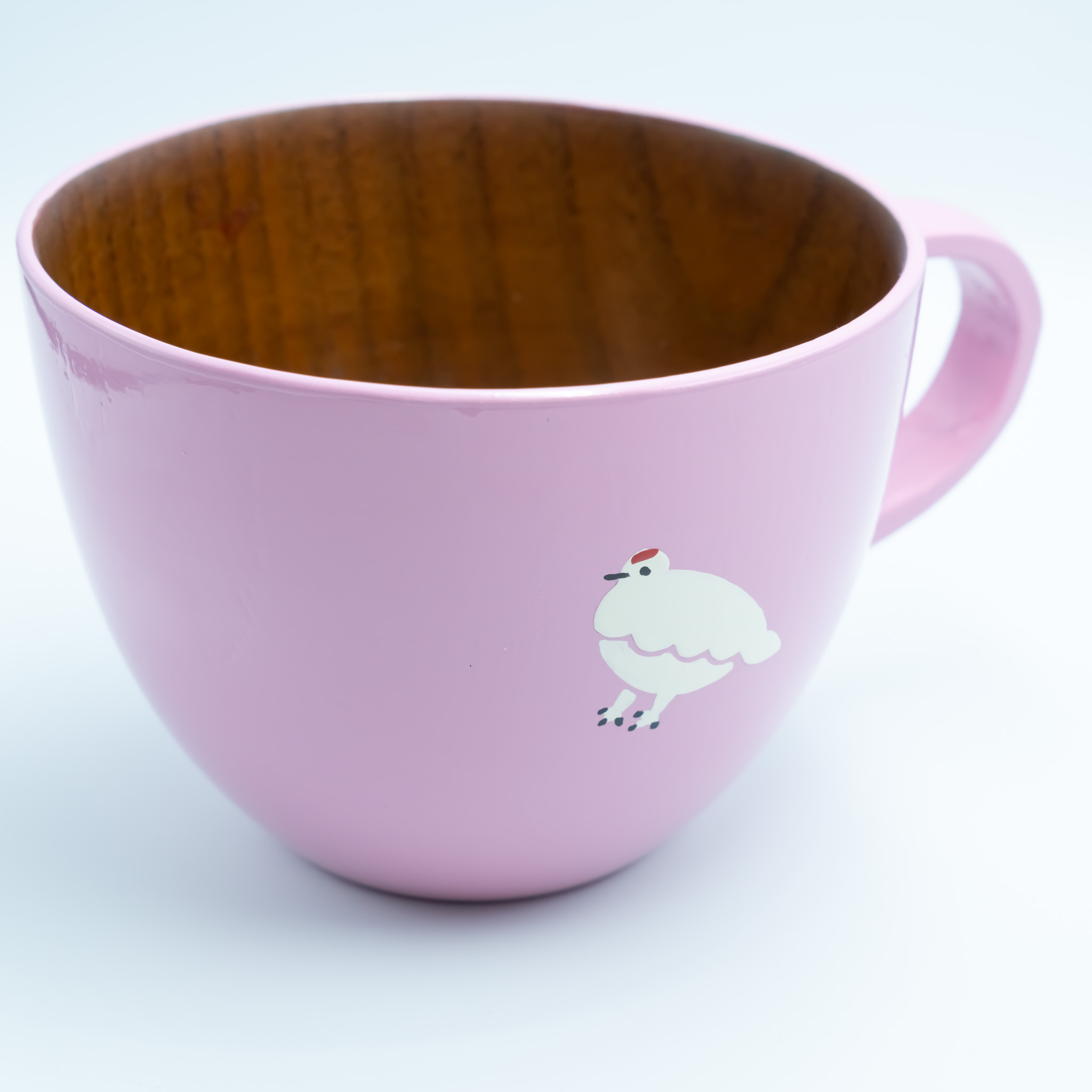 【ピンク】漆絵入り 木製スープマグ(Ba-034)