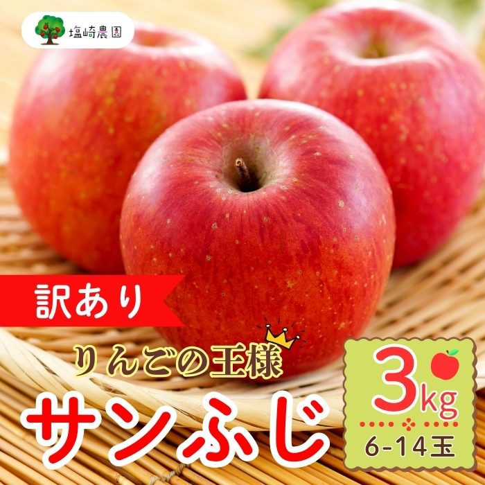 【先行予約】【訳あり】サンふじ 【約3kg(6〜14玉）】（2025年産） (7-A39-1)