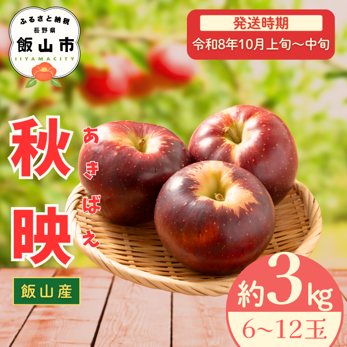 【先行予約丨2026年10月上旬より順次発送】秋映【約3kg (6〜12玉)】(At-008)丨長野県 飯山市 おすすめ ランキング おいしい 高評価 大人気 先取り 産地直送 りんご あきばえ