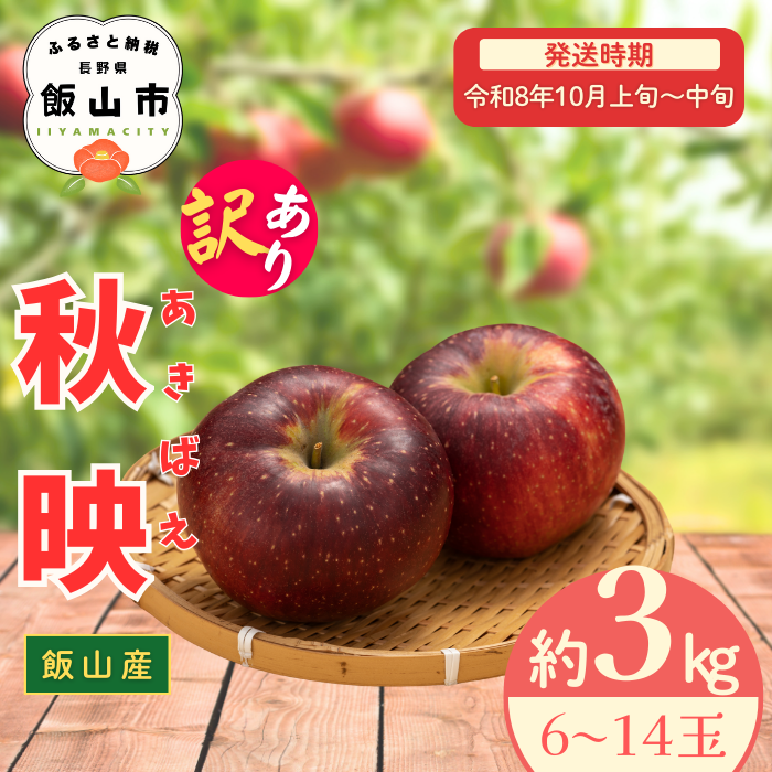 【先行予約丨2026年10月上旬より順次発送】訳あり 秋映【約3kg(6〜14玉)】(At-017)丨長野県 飯山市 おすすめ ランキング おいしい 高評価 大人気 先取り 産地直送 りんご 訳あり 規格外  あきばえ