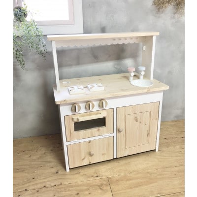 メーベルヒナナ　木製　おままごとキッチン　Lワイドサイズレンジ　木目タイプ