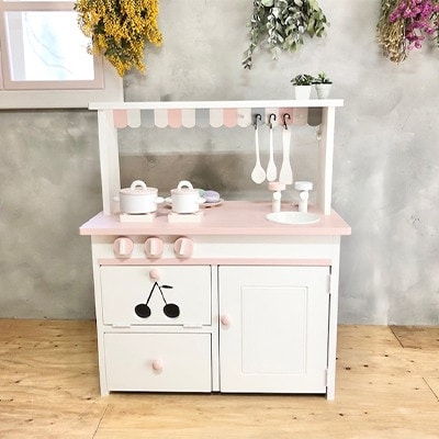 メーベルヒナナ　木製　おままごとキッチン　Lワイドサイズレンジ　ピンク