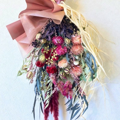 信州 八ヶ岳の麓から贈るドライフラワースワッグ L(レッド)